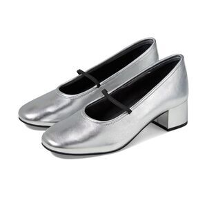Seychelles Silver Metallic Leather Round Toe Mary Jane Block Heel Pump (NWOT)